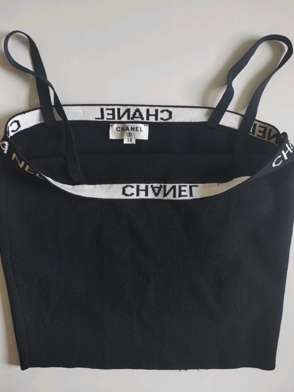CHANEL Black and White Logo Knit Tank TOP RARE VINTAGE CHANEL